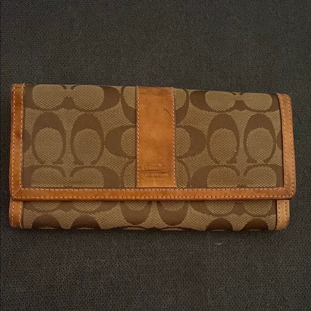 Coach Signature Brown and Tan Clutch